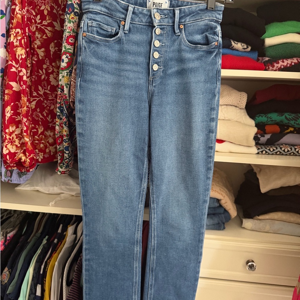 PAIGE Mid Wash Button-Fly Jeans, 25